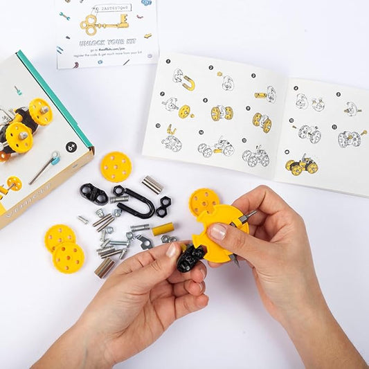 The Off Bits Building Toy - Yellow Vehicle Kit BlazeBit - Building & Construction Toy Tool Set for Kids Including Guide Book - Build-it-Yourself, Gift Ideas for Kids Boys & Girls