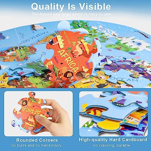 DIGOBAY World Map Jigsaw Puzzle for Kids 4-8, 70 Piece Large Round Floor Puzzles for Kids Ages Toddler Puzzle Globe Geography Games Educational Toys Birthday for Children - Image 3