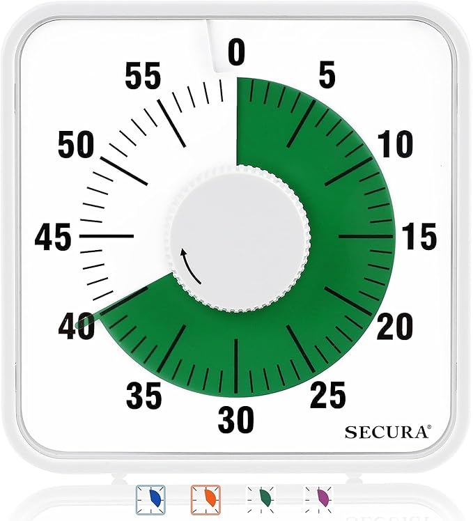 Secura 7.5 Inch Visual Timer, 60 Minute Oversize Visual Countdown Timer for Kids and Adults, Durable Mechanical Time Management Tool (Green) by Secura