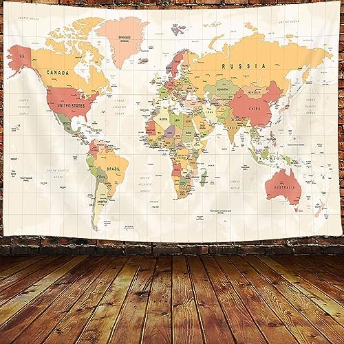 JAWO World Map Tapestry for Kids Student, with Countries & Major Cities Educational Vintage Asia Europe South City Topography America Africa Japan Wall Tapestries 40X30 Inch - Image 2