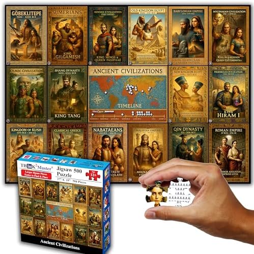 Think2Master Ancient Civilizations World History Jigsaw Puzzle 500 Pieces Large Format for 13+, Teens, Adults & Families. Great Gift. Historical Timeline & World Map. Size: 26.8” X 18.9” by Think2Master
