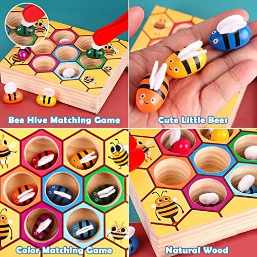 Toddler Fine Motor Skill Toy, Bee to Hive Matching Game, Montessori Wooden Color Sorting Matching Toy, Preschool Educational Learning Toys Gift for Toddler 3 Years Old - Image 5