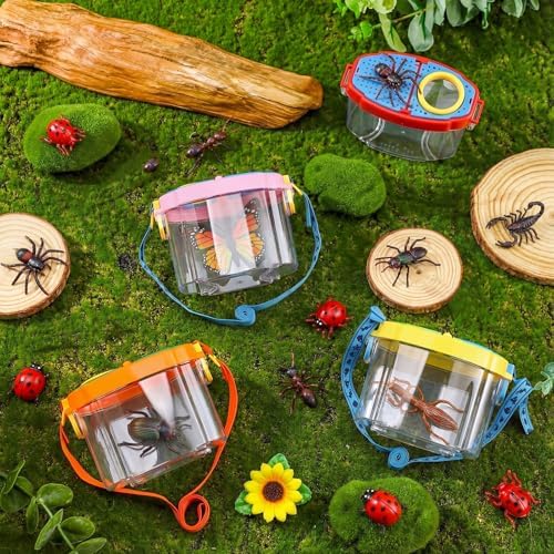 Halloscume 12 Pcs Bug Catcher for Kids Collector Toy Bug Habitat with Magnified Viewer, Insect Habitat, Outdoor Toys, Insect Box Magnifying Tools & Carry Strap - Educational Outdoor Adventure Gift - Image 4