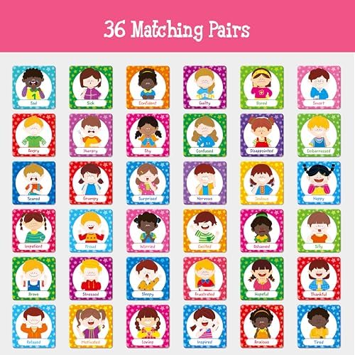 Hebayy 72 PCS Emotions Matching Game, 36 Pairs Feelings Memory Matching Cards Emotional Learning Activities Calm Down Corner Supplies for Baby Toddler Pre-K Preschool Kindergarten Autism ADHD - Image 4