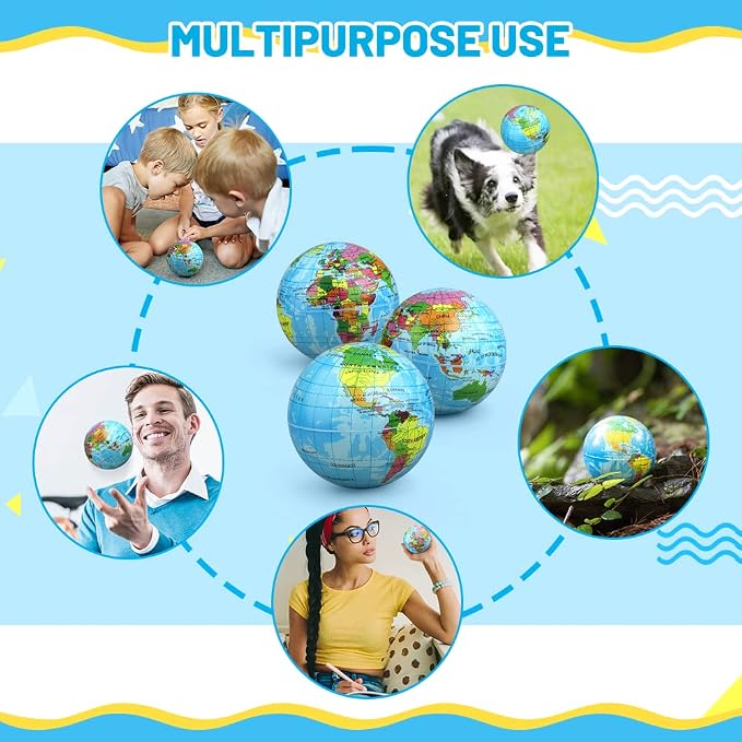 Umnodobn Mini Earth Soft Squishy Ball 3 Pack - 3.7 Inch Foam Globe Stress Balls for Boys Girls- Educational Geography Squishies Toys- Squeeze Sensory Learning Toy World Map for Kids Adults - Image 7