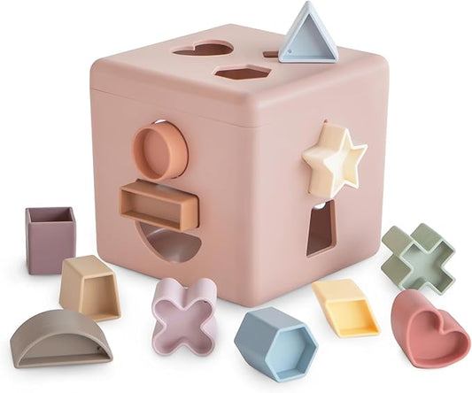 mushie Shape Sorting Box (Petal) | Educational Learning Toy for Toddlers with 12 Shapes | Made in Denmark (10+ Months)