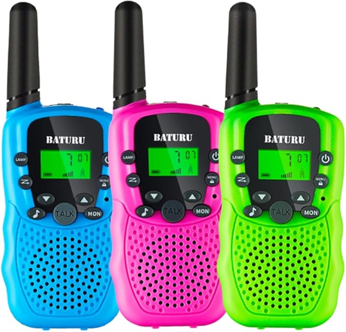 BATURU Walkie Talkies for Kids 3 Miles Long Range, Battery-Saving Walkie Talkie with Clear Sound, 22 Channels Kids Walkie Talkies 3 Pack, Stocking Stuffers for Girls Boys Age 5-10