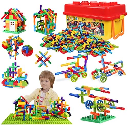 burgkidz 426 Pieces Toy Pipe, Creative STEM Tube Locks Construction with Wheels and Mini Baseplate, Interlocking Educational Sensory Kit, Preschool Learning Toys for Boy and Girls Ages 3+ by burgkidz