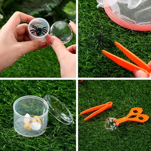 Silipull Bug Catching Kit for Kid Outdoor Explorer Kit Include Catching Scissor Tong Tweezer Clamp Bug Cage Whistle Insect Net Drawstring Bag for Boy Girl Educational Adventure Hunting(Orange,96 Pcs) - Image 3