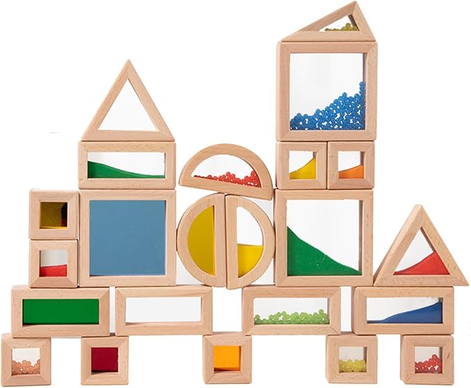 Dinhon 23PCS Sensory Blocks for Toddlers 1-3 & Kids 4-8 - Large Montessori Wooden Building Blocks with Rainbow Colors, Stacking Toys for Boys Girls, Sensory Play & Preschool Learning, Toddler Gift by Dinhon