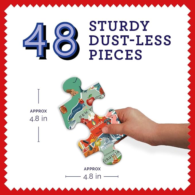 eeBoo USA MAP 48 Giant Piece Children's Puzzle, 26" x 21" - Image 3