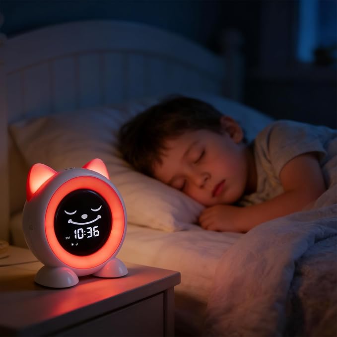 Toddlers Sleep Training Clock, Ok to Wake Clock with Red Green Light - Image 3