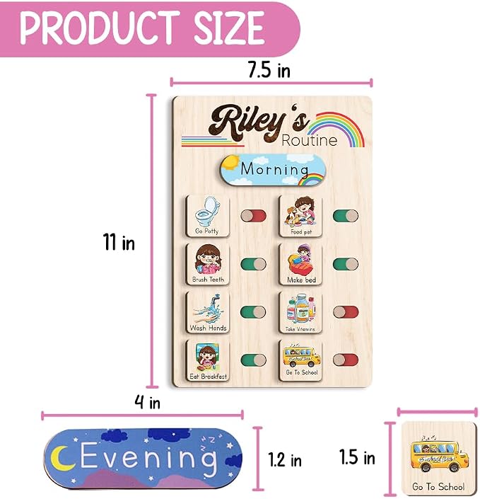 Wooden Chore Chart for Kids Visual Schedule, Routine Chart for Kids, Morning Bedtime Routine Chart for Toddlers Ages 2-4, Daily Kids Schedule Board for Home (08) - Image 7