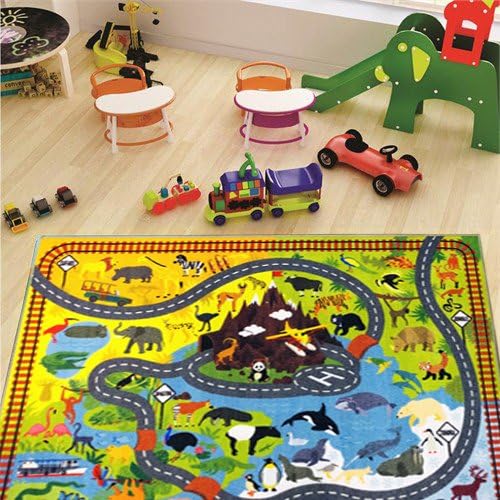 KC Cubs 5x7 Animal Safari Toy Car Road Rug – Educational Play Mat Carpet for Kids, Toddlers, Nursery, Classroom, Playroom, Baby Daycare, Boys & Girls - Image 2