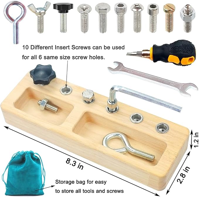 14 Pcs Kids Montessori Screwdriver Board Set, Wooden Screw Driver Activities Tools Montessori Toys for 3 4 5 Year Old, Basic Skills Educational Sensory Learning Toy for Kids Toddlers Preschool - Image 2