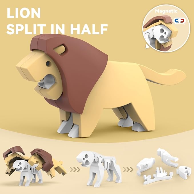 Magnetic Animal Building Toys, STEM Toddler Learning Toys 3D Puzzle Animals for Boys Girls, Educational Magnetic Travel Montessori Toy Lion Elephant Crocodile, Unique Birthday Gift for Kids 3 4 5 6 7 - Image 3