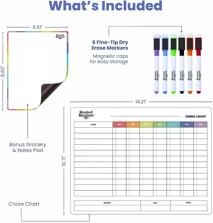 Large Magnetic Chore Chart for Refrigerator, Dry Erase Responsibility Board & Reward Tracker for Kids, Multiple Children, and Adults - Image 2
