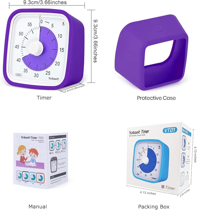 Yunbaoit Visual Timer for Kids, Silent 60-min Countdown Timer, Purple - Image 7