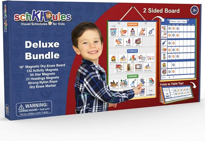 SchKIDules Deluxe Magnetic Visual Schedule & Reward Chart w/189 Colorful Magnets & Reversible 18” Folding Board for Daily Routines, Chores, Behavioral Supports, Kids Calendar, ADHD & Autism Icons - Image 9