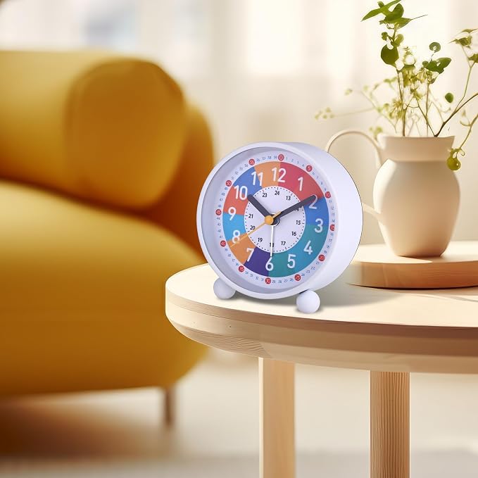 Analog Alarm Clock for Kids Learn to Tell Time with Colorful Dial, Silent Clock Movement, Battery Operated with Back-Light, for Kids,Teens, Travel and Nice Bedroom Decor (White) - Image 5