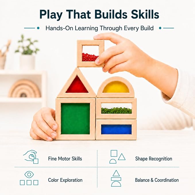 15-Piece Rainbow Sensory Wooden Building Blocks, Stacking Toys for Toddlers - Image 5