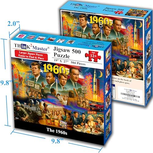 Think2Master 1960s 500 Pieces Very Large Pieces Jigsaw Puzzle: 13+, Teens, Adults & Seniors. Travel Back in Time with the Nostalgic Collage. Great Gift. Size: 26.8” X 18.9” - Image 5