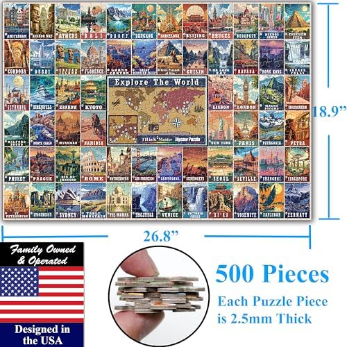 Think2Master Colorful Vintage World Travel Poster 500 Pieces Large Format Jigsaw Puzzle for 13+, Teens, Adults & Families. Great Gift for People Intent in Traveling the World. Size: 26.8” X 18.9” - Image 6