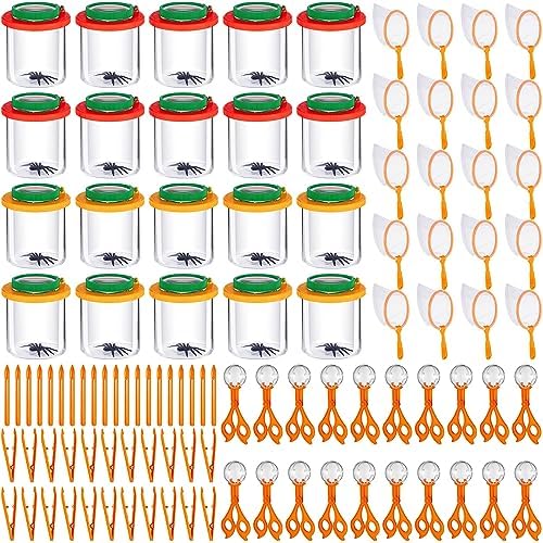 Libima 100 Pcs Bug Collection Kit Include 20 Magnifying Insect Box 20 Net 60 Fine Motor Skill Toys Sensory Learning Tools Bug Jar Tweezers for Outdoor Science Nature Exploration Observation by Libima