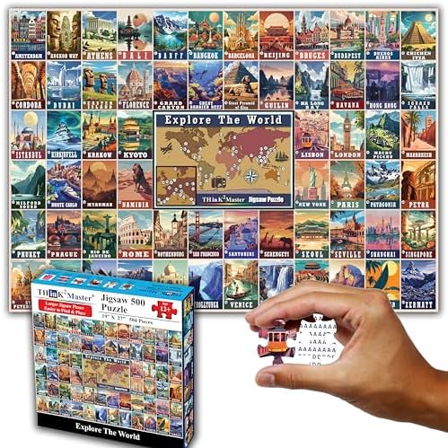 Think2Master Colorful Vintage World Travel Poster 500 Pieces Large Format Jigsaw Puzzle for 13+, Teens, Adults & Families. Great Gift for People Intent in Traveling the World. Size: 26.8” X 18.9” by Think2Master