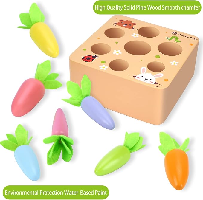 Montessori Toys for 2 3 Year Old Toddlers | Wooden Carrot Harvest Game - Image 2