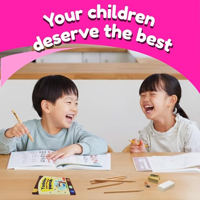 Thick Fat Jumbo Triangular Pencils for Hand Writing Drawing, Age 2+, Preschoolers, Early Learners, and those with Special Needs. Sets of 10 natural wood pencils with a wood sharpener and eraser.