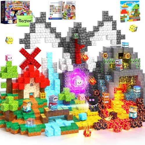 Soyee Magnetic Blocks 200 PCS - Magnetic Building Cubes Toys Build Mine Magworld Craft Cubes Portal Theme STEM Toys for Kids Ages 3-5 4-8 8-12 Birthday Gifts Boys Toys Ages 6-8 by Soyee