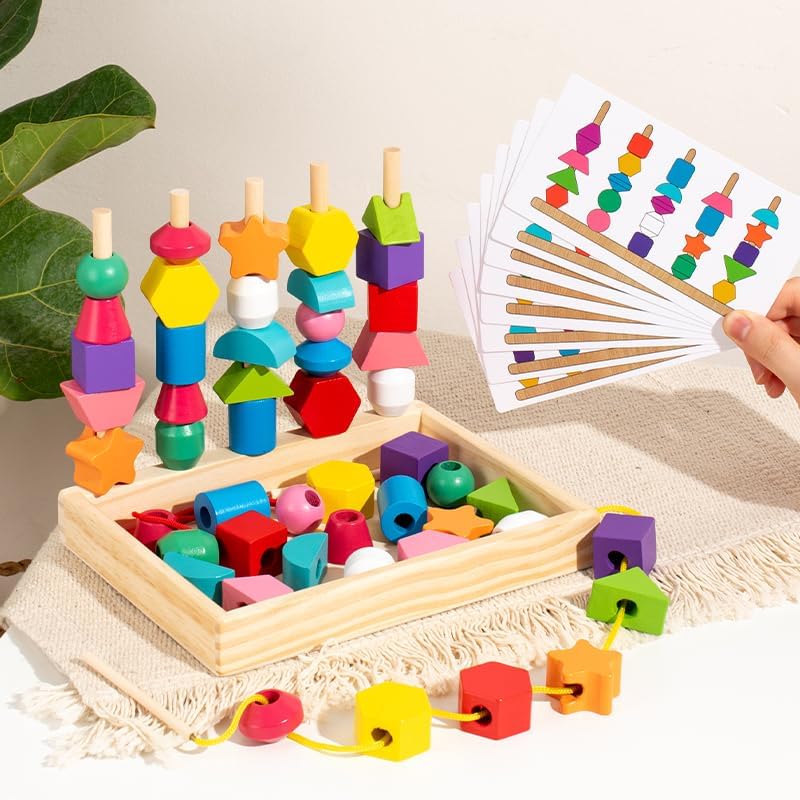 Practical Life/Math/Sensorial/Wooden Blocks Sewing/Lacing/String Beads Sequencing/Stacking/Building Geometric Shape Block Column Card Patterns Matching STEM Toys Gifts 3-6 - Image 3