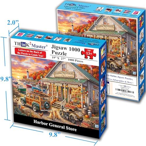 Think2Master Harbor General Store 1000 pieces Large Format Jigsaw Puzzle: 13+, teens, adults & families. Vintage Seaside Small Town Americana Great gift for Nostalgia & 1940s 1950s Size: 26.8” X 18.9” - Image 4