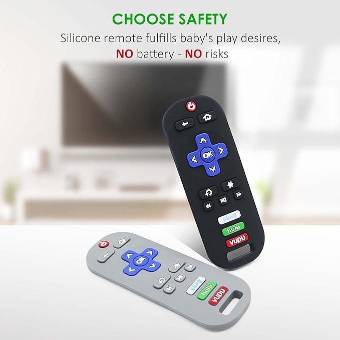 Silicone Baby Teething Toys, TV Remote Control Shape Silicone Teethers, BPA Free, Sustainable, Washable, and Non Toxic (Gray)