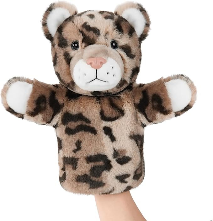 Puppet for Kids Gift for Boys Girls Interactive Role Play Animal Hand Toy Stuffed Plush Wild Animal Safari Educational Tool Leopard