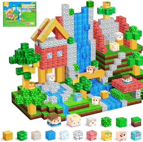 Magnetic Building Blocks 160PCS Magnet Cubes Toys, Build 3D Forest World Set, STEM Montessori Sensory Toys for Kids Boys and Girls Ages 3-5 4-8 by Unknown