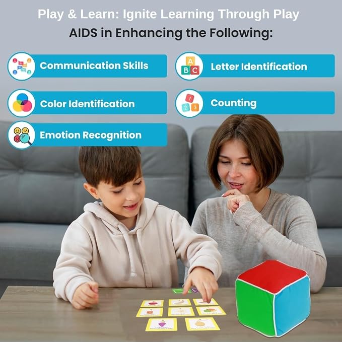 Thought-Spot Play & Learn Cube | Roll and Play Game for Toddlers | First Educational Game Ages 18+| Teaches Colors, Numbers, Letters, Emotions | Soft Cube with Activity Cards | Speech Therapy - Image 3