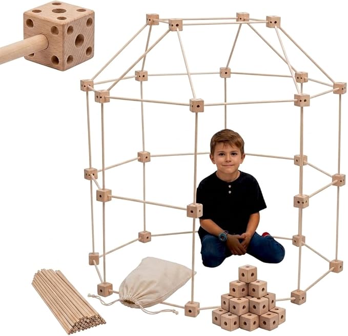 Little Genius Wooden Fort Building Kit for Kids – 68 PCS Beech Wood Fort Builder | Fort Building Kit for Kids 4-8 & 8-12 | STEM Indoor Fort Kit | Build a Fort | Includes Storage Bag & Assembly Book by Unknown