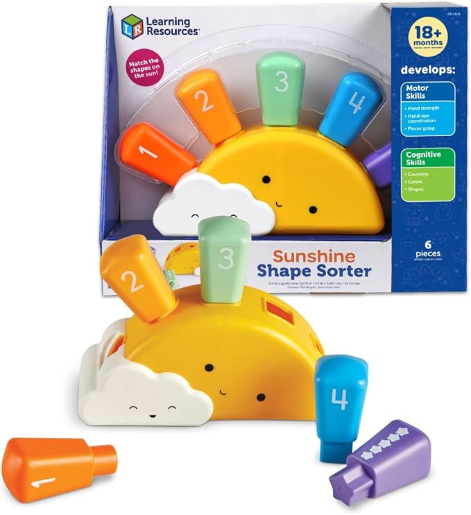 Learning Resources Sunshine Shape Sorter, Fine Motor Skills, Numbers Matching Skills Activities, Montessori Toddler Toys, Sensory Bin for Kids, Preschool Activities, Girls and Boys Gifts by LearningResources