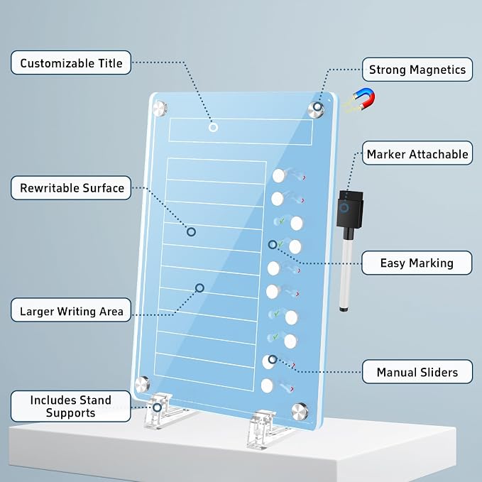 NiHome Magnetic Chore Chart with Sliders, Acrylic to Do List Planning Board - Image 3