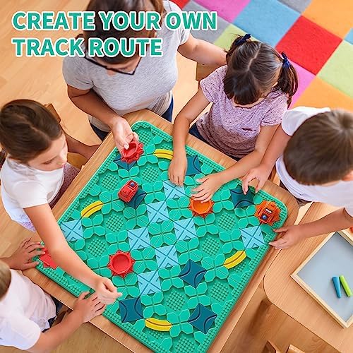 burgkidz STEM Road Build Puzzle: Teal Board, 200+ Chal. w/ 2 Cars - Image 4