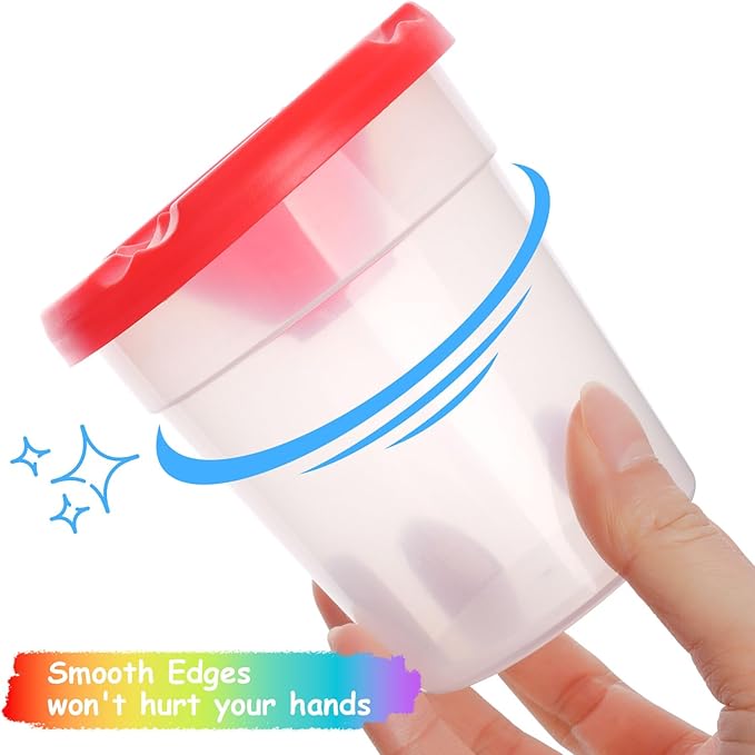 Mkobon 10 PCS No Spill Paint Cups with Colored Lids and Brushes for Kids, Spill Proof Paint Brush Cleaner Cup, Toddler Water Cups for Painting, Arts and Crafts Supplies, for Acrylic Paint, Watercolor
