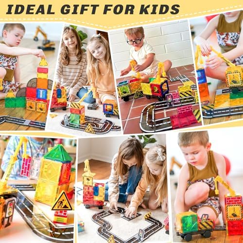 Kids Games Magnetic Tiles Road Set with Extendable Crane Magnetic Blocks - Image 4
