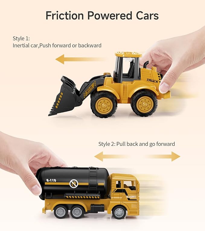 Geyiie Large Construction Trucks Toy Set, Construction Vehicles for Kids, 7 PCS Pull Back Engineering Cars with Excavator, Bulldozer, Dump, Cement Mixer, STEM Sand Toys Gifts for Boys Girls