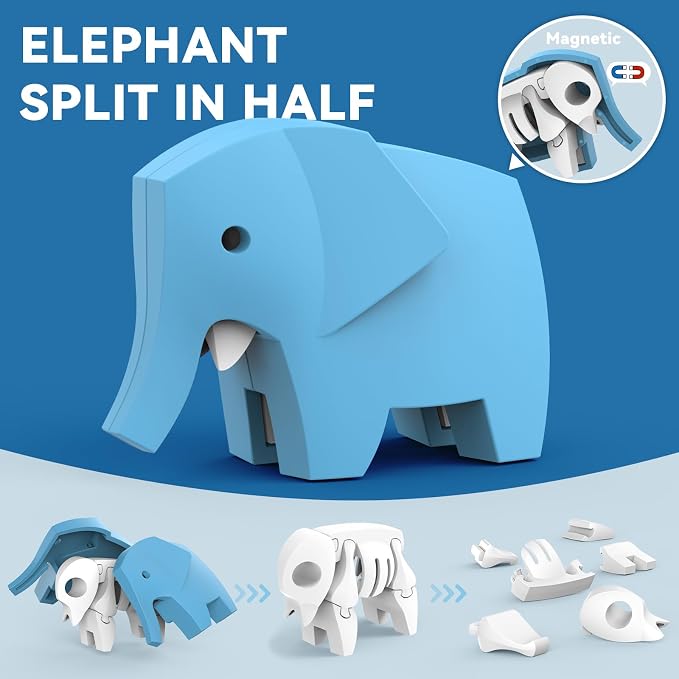 Magnetic Animal Building Toys, STEM Toddler Learning Toys 3D Puzzle Animals for Boys Girls, Educational Magnetic Travel Montessori Toy Lion Elephant Crocodile, Unique Birthday Gift for Kids 3 4 5 6 7 - Image 2