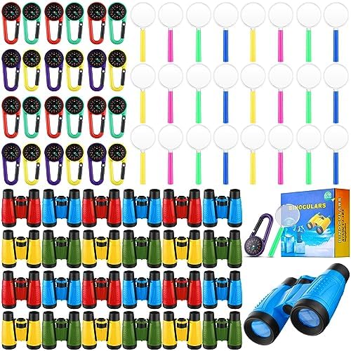 Wettarn 24 Pack Christmas Kid Mini Binocular Compass Magnifying Glass Set for 3-12 Years Boy Girl Toddler Gifts Small Compact Telescope Binocular for Bird Watching Outdoor Camping Hiking Exploring by Wettarn