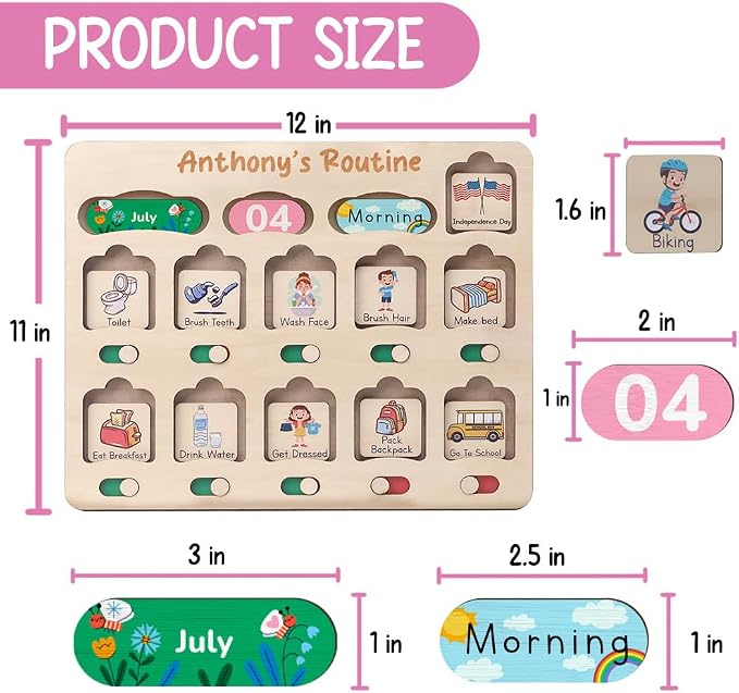TinyKidz Wooden Chore Chart For Kids Visual Schedule, Routine Chart For Toddlers Ages 2-4, Daily Kids Schedule Board For Home (03) - Image 9