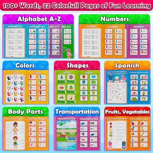 ABC Learning Sound Book for Toddlers 3–5 – Interactive Busy Book with English & Spanish, Alphabet, Counting, Music & Tracing Activities, Montessori Educational Toy, Holiday for Kids - Image 2