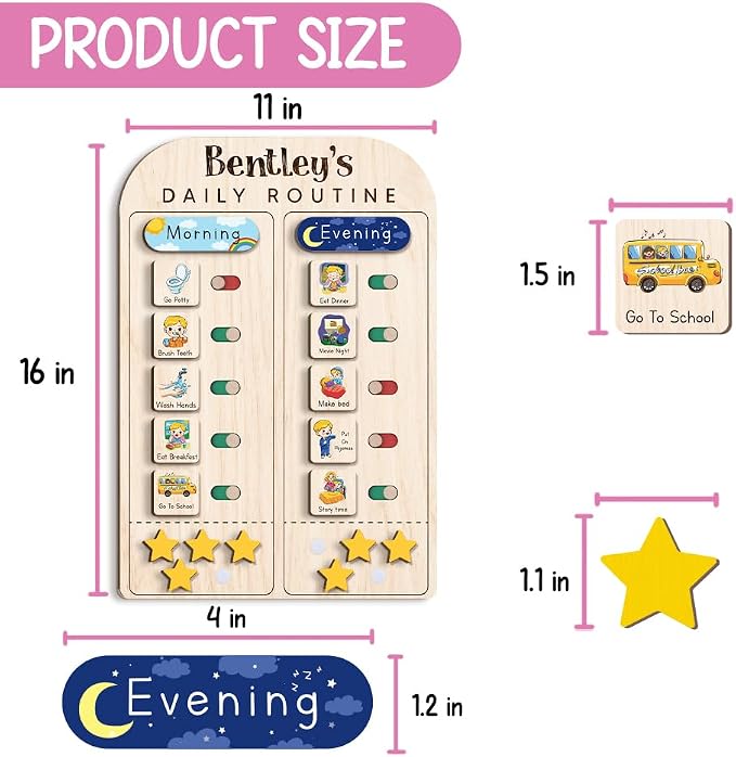 Wooden Chore Chart for Kids Visual Schedule, Routine Chart for Kids, Morning Bedtime Routine Chart for Toddlers Ages 2-4, Daily Kids Schedule Board for Home (19) - Image 2